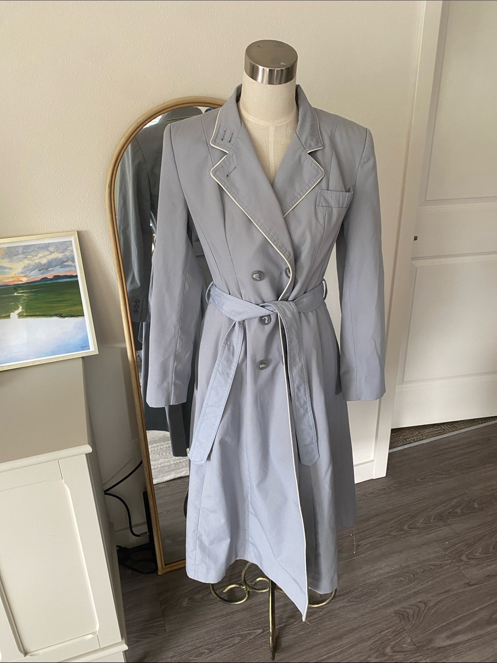Vintage 1970s Jack Set Slate Blue Trench Coat